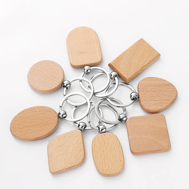 Custom Laser Engraved Wood Keychain Durable Beech Finish Die Cutting Printing Metal Limited Stock Gift