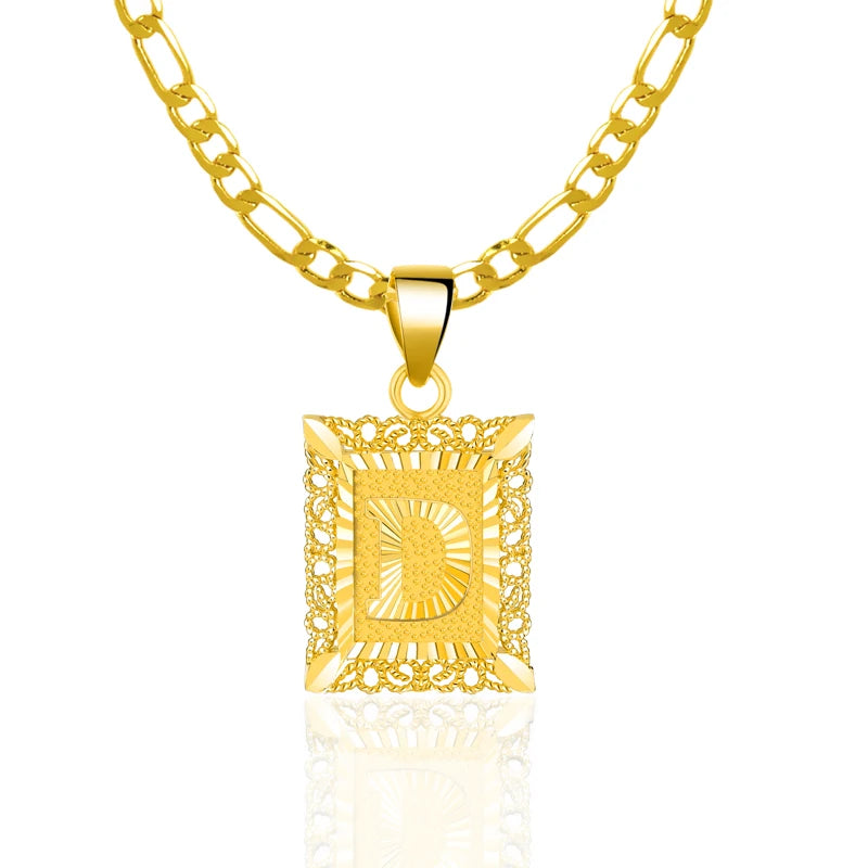 Wholesale Men Women Alphabet Necklace Fashion Figaro Chain Letter A-Z Initial Carved Pendant Necklace 14K Gold Plated Jewelry