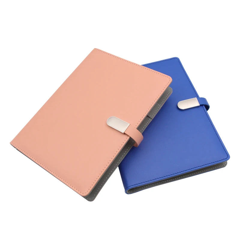 Customized Promotional A5 PU Cloth Leather Notebooks Diary Planners Journal with Power Bank for Company Business Christmas Gifts