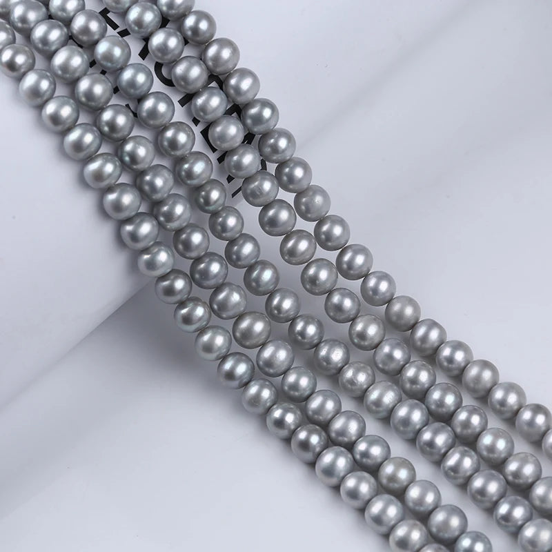 ZHUJI Natural Gray Color 9-10mm Near Round Shape Freshwater Pearl Strands
