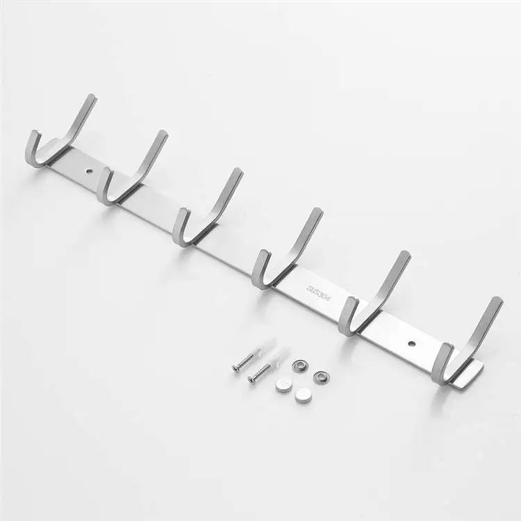 Modern Wall Mount Stainless Steel Hook Rail for Bathroom & Kitchen Hat Clothes Robe Coat Hanger Rack