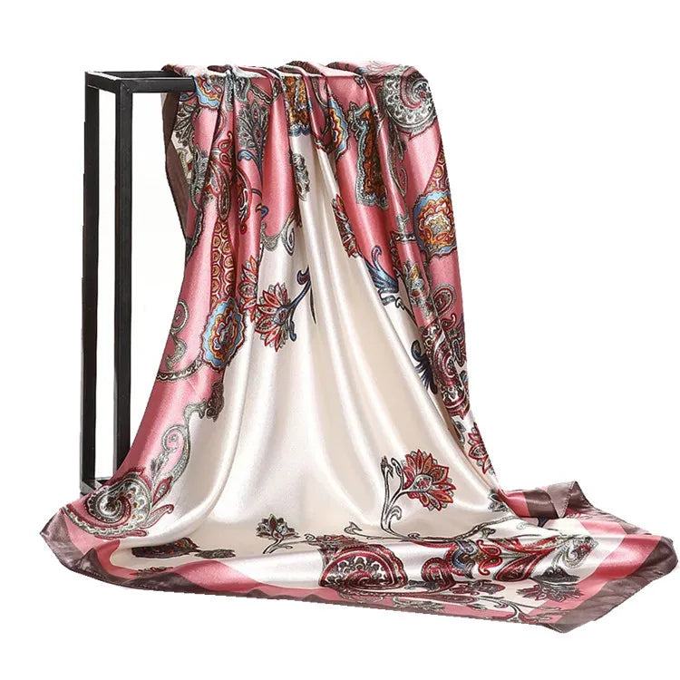Edges China Ladies Scarves Twill 90X90 Bulk Hijab Silk Satin Scarf