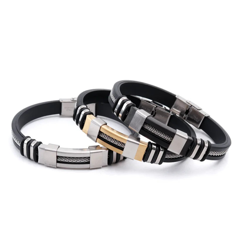 Punk Fashion Jewelry Bracelets & Bangles Silicone Straps Bracelet Stainless Steel Bracelet for Men