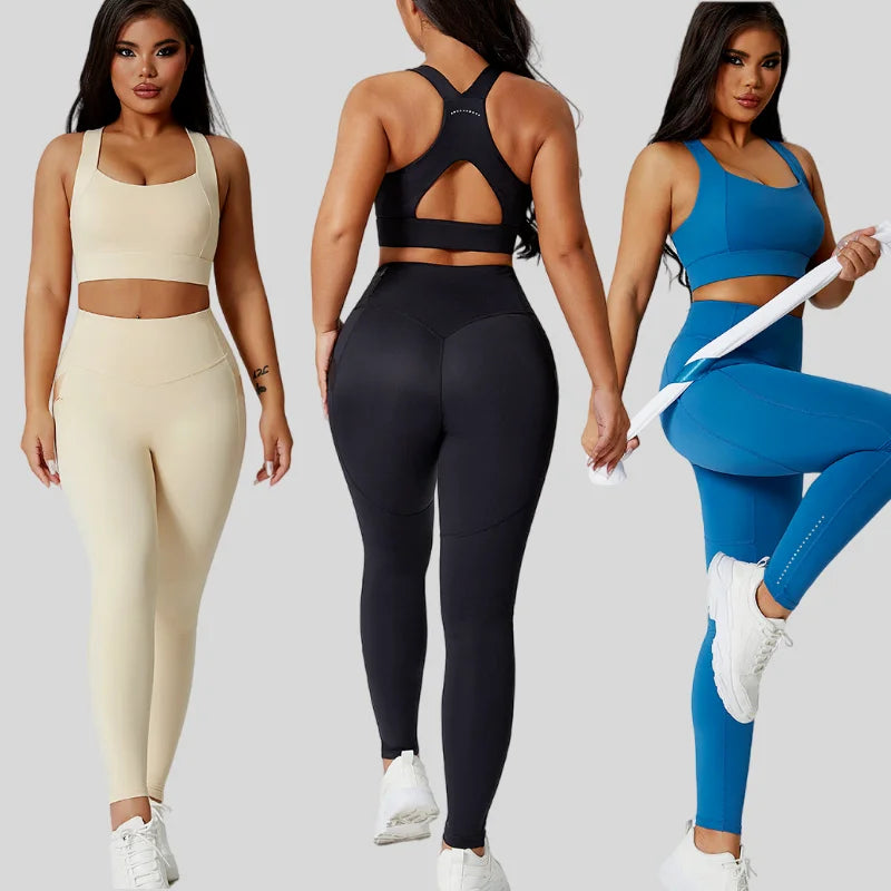 Women's Reversible Solid Color V-Shape Lightweight Gym Fitness Set High Waist Workout Yoga Plus Size Breathable Elastic Waist