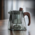 Chinese Modern Borosilicate Glass Teapot With Wooden Handle Removable Infuser Office Restaurant Teaware Set