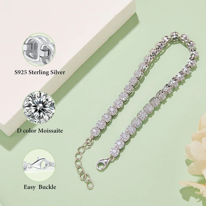 Goldleaf Jewelry Hip Hop Jewelry Moissanite 4mm Tennis Necklace GRA VVS D Moissanite 925 Sterling Silver Link Chain Bracelet