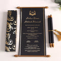 Unique Royal Style Scroll Invitations Hot Stamping Gold Foil Indian Black Scroll Wedding Invitation Cards