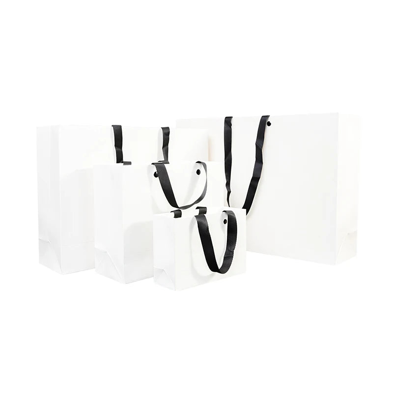 For Eco-friendly Ivory Board Luxury Shopping Tote Bag Flat Handle Ribbon Rivet Recycled Promotion Supermarket