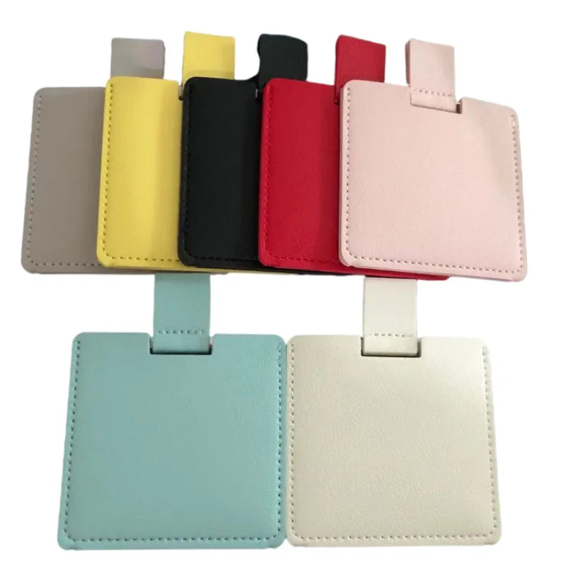Fashion Vintage Customized Logo Folding Pu Leather Case Metal Stainless Steel Ultra-thin Portable Pocket Makeup Mirror