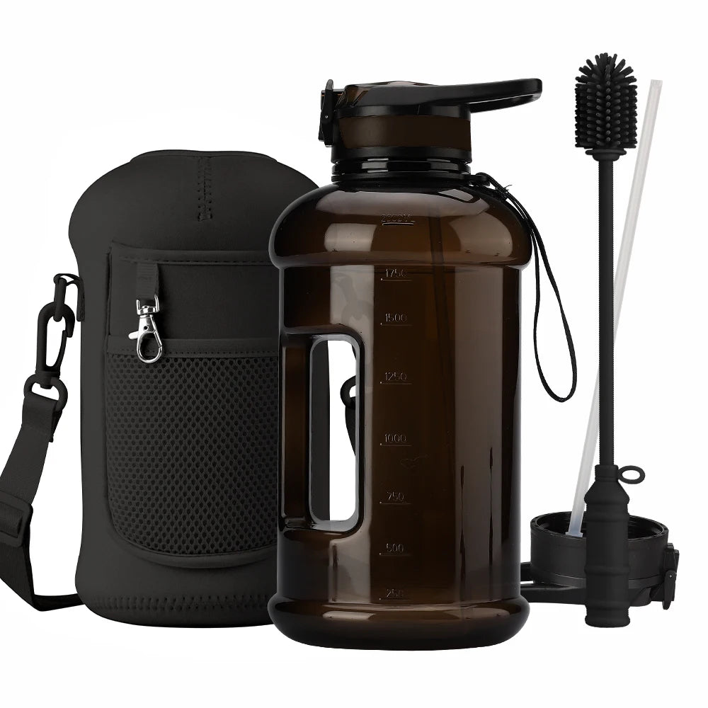 Custom Logo Large Capacity Clear Matt Sports Motivational Water Bottle Gym Bottles Gallon 64oz Water Bottle