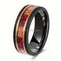 POYA 8mm Black Tungsten Ring with Chunky Glass Stone and Gold Leaf Inlay and Rose Gold Strips for Couple's Wedding or Engagement MegaBDM