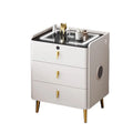 Modern Stainless Steel Sleek Slate Leather Bedside Table Solid Wood LED Light Custom Wholesale for Home Use Bedroom Living Room