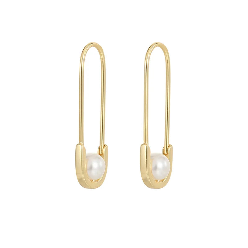 Paper Clip Dainty Fashion Minimalist Jewelry 925 Sterling Silver Pearl Drop Earrings Women