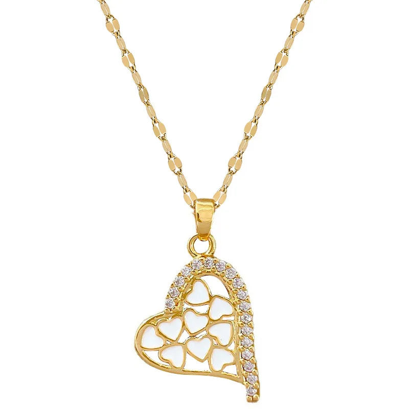 New Designs Stainless Steel Chain Brass Pendent White Enamel Heart Necklace