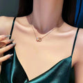 Women's Fashion 18K Gold Stainless Steel Link Chain Necklace with Diamond-encrusted Roman Digital Ring Pendant Gift Accessory