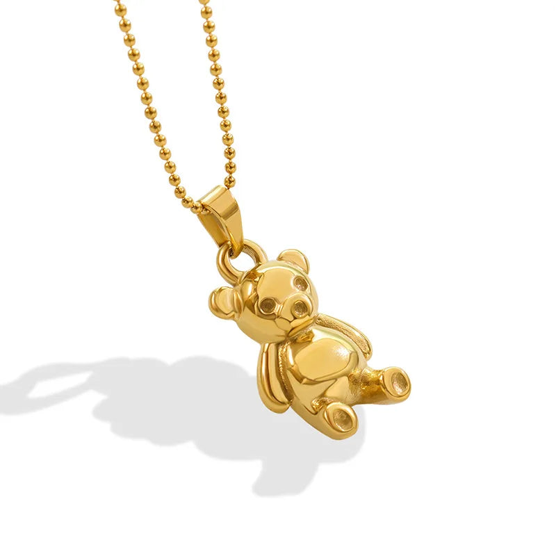 Latest Design Lovely Cartoon Bear Stainless Steel Pendant Necklace Best Grade 18K Gold Plate Pure Stainless Steel Necklaces