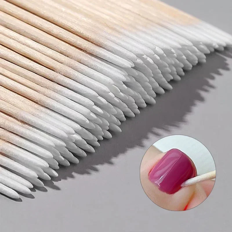 100Pcs Nails Wood Swab Clean Sticks Bud Tip Wooden Cotton Head Manicure Detail Corrector Nail Polish Remover Nail Art Wand 7cm