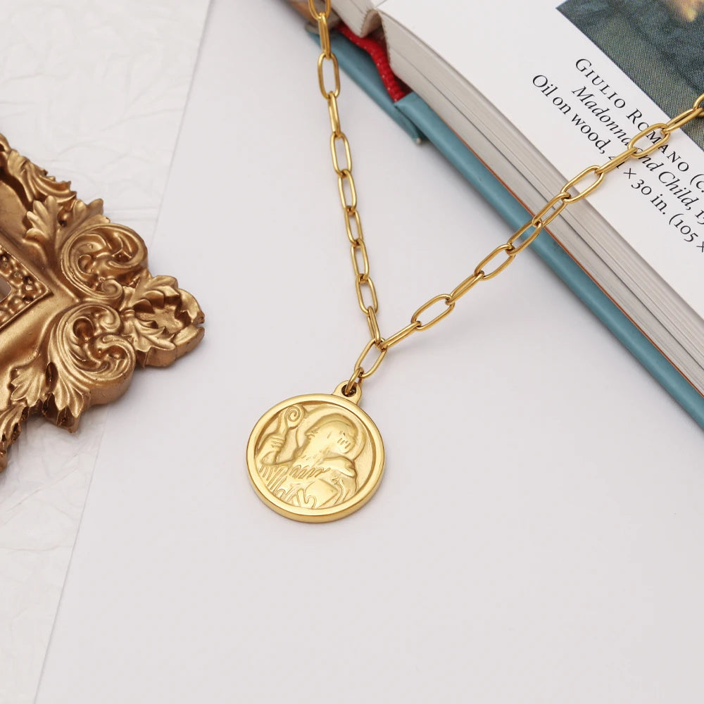 VIANRLA Wise Man Pattern Stainless Steel Pendant Necklace Cross Double Sided Pattern Vintage Fashion Jewelry Drop Shipping