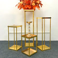 Rectangle Gold Metal Flower Vase Stand for Wedding Party Table Centerpieces Road Led Home Decoration