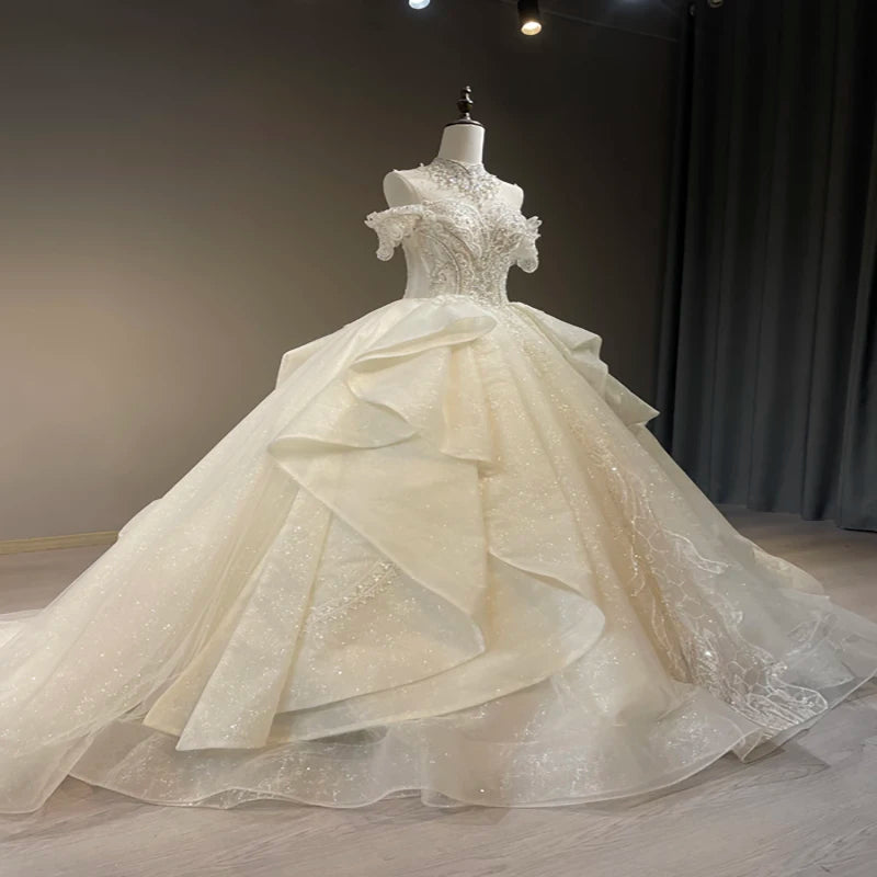 1801 2022 Hot Selling Sheer White Short Sleeve Lace Wedding Dress Bridal Gown