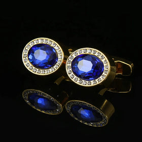 Personality Oval Men's Fashion Crystal Cufflinks French Shirt with Temperament for Wedding and Anniversary