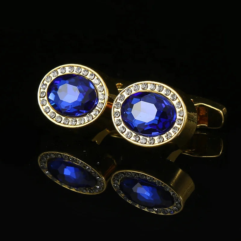 Personality Oval Men's Fashion Crystal Cufflinks French Shirt with Temperament for Wedding and Anniversary