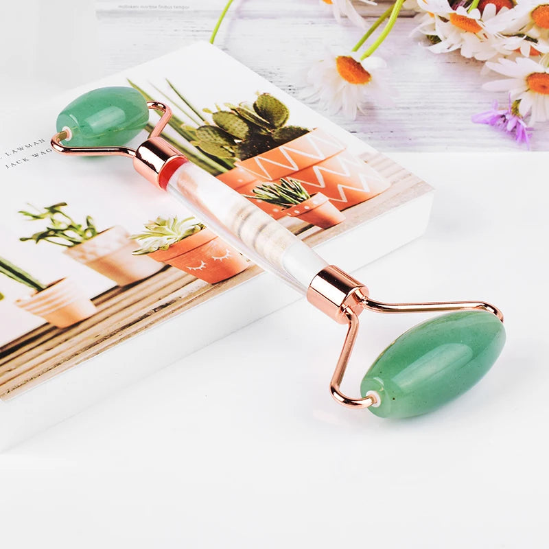 2026 Green Aventurine Glass Handle Jade Roller and Gua Sha Scraping Massage Tool Set for Face and Body Rejuvenate