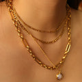 Chris April European and American Fashionable Gold Plated 316L Stainless Steel Double Layered FIGARO CHAIN Necklace