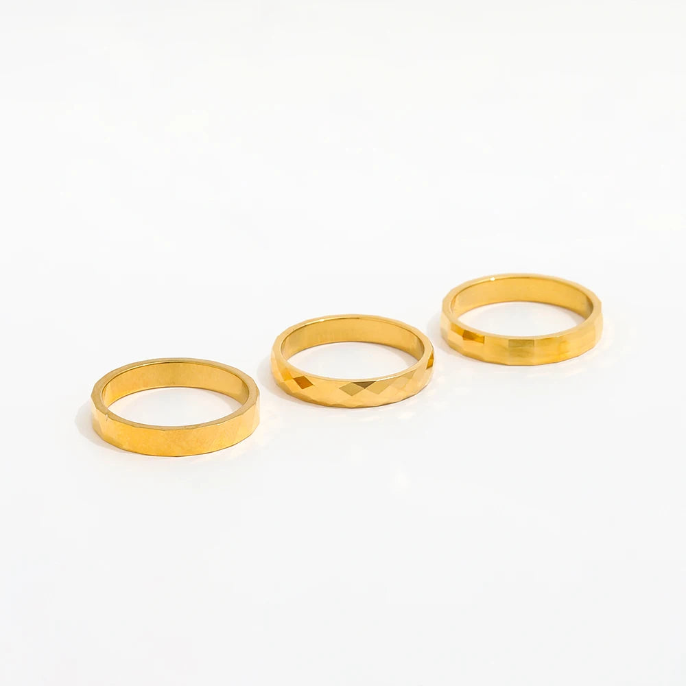 Joolim High End 18K Gold Plated Stainless  Steel Tangent Plane Dainty Rings for Women Finger Ring Non Tarnish 4mm