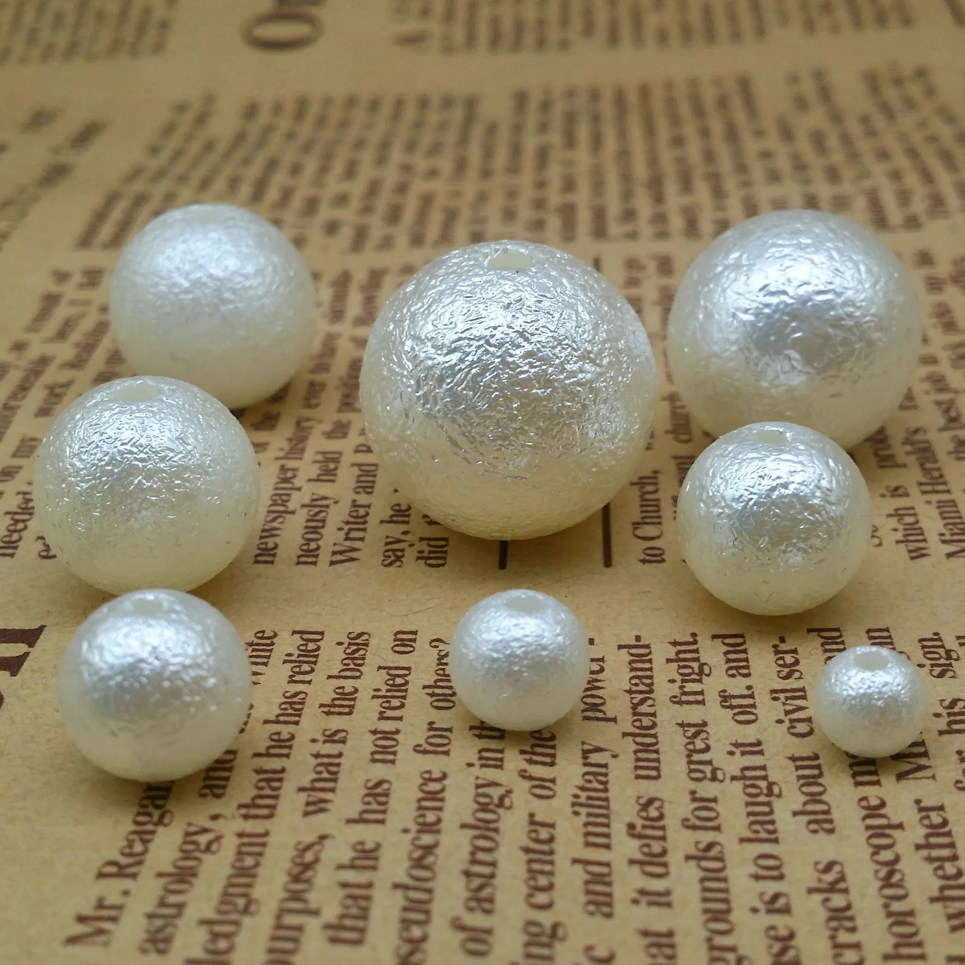 2025 Crystal ABS Plastic Pearl Imitation DIY Handmade Jewelry Accessories Frosted Wrinkle Crack Beige White Round Bead