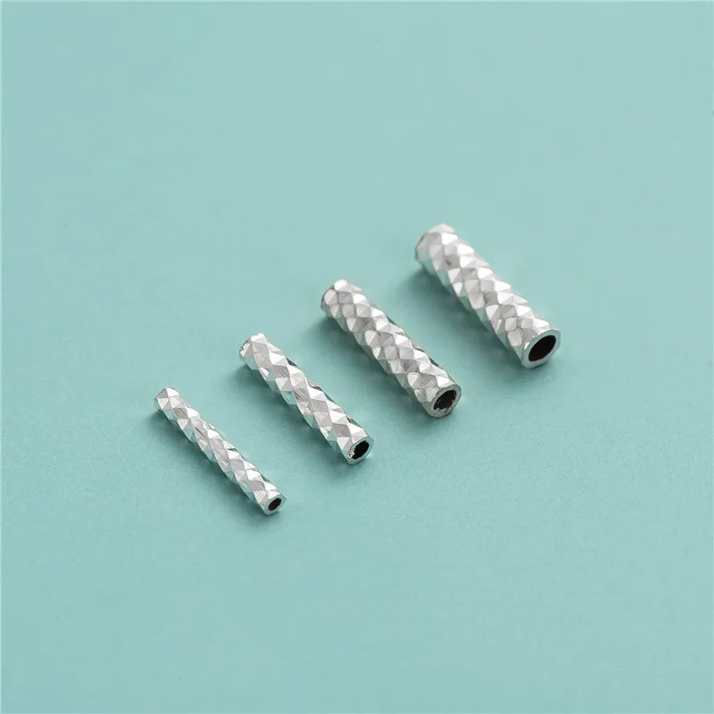 Popular Hammered Beads 925 Sterling Silver Thin Long Tubule Charm Beads for Jewelry Making Accessories