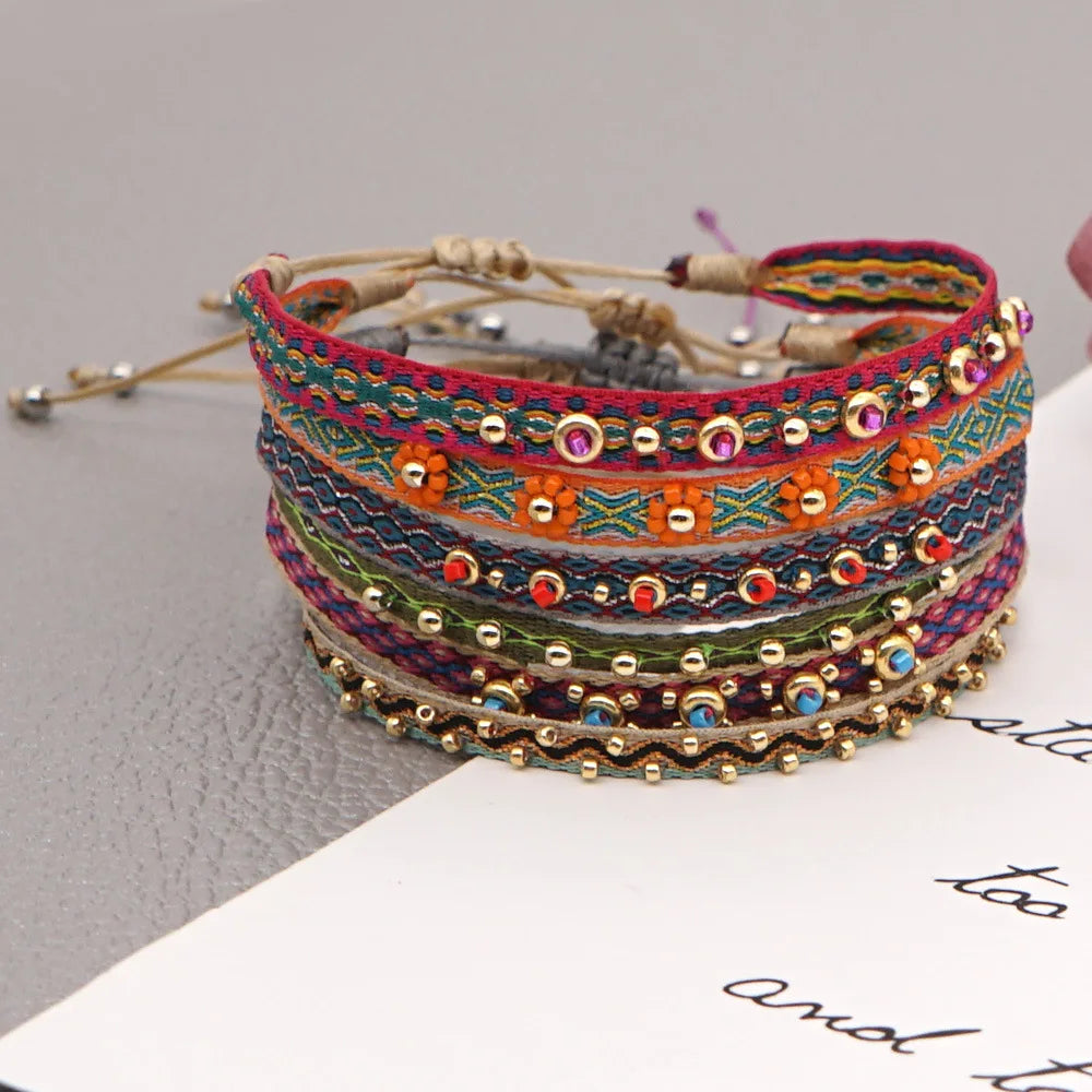 Handwoven Friendship Bracelet Ethnic Fabric Bracelet Wristband Charm Braided Bracelet for Valentine's Gift