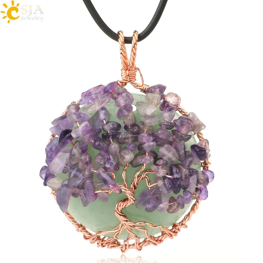 CSJA Hot Natural Wire Wrapped Crystal Pendant Reiki Healing Tree of Life Pendant Necklace Nature Jewelry G193