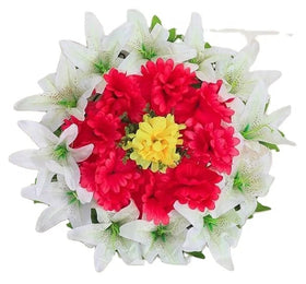 Funeral Wreath Decorative Chrysanthemum and Lily Silk Flower 50cm Rattan Grave Arrangement for Easter for Grave Decorations