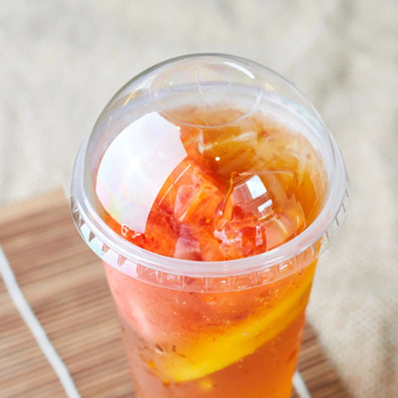 Disposable PET PLA clear Plastic Cup Lid Arch Dome Lids Food Grade Biodegradable for Milkshake Smoothie Cup with Dome Lids