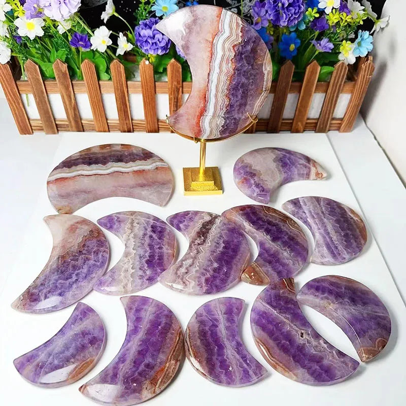 Wholesale Crystal Crafts Natural Crystal Moon Shape Healing Energy Amethyst Agate Quartz Moons for Gifts