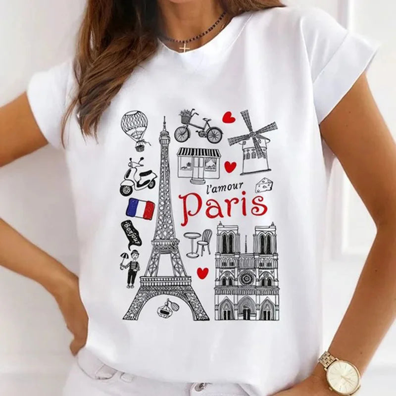 Custom Women Eiffel Tower t Shirt Dress Printing Pop Ladies Plus Size Graphic Oversize T-shirt Girls T-shirt Oversized T-shirts
