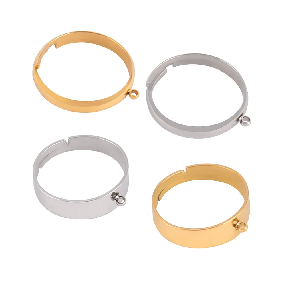 Stainless Steel Adjustable Ring Hole Jump Ring Jewelry Making Loop Connector DIY Flat Base Material Model D2341/D2343