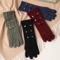 Touch Screen Women Winter Warm Knit Long Cashmere Glove Custom Design Full Finger Fashion 100% Pure Cashmere Gloves With Buttons