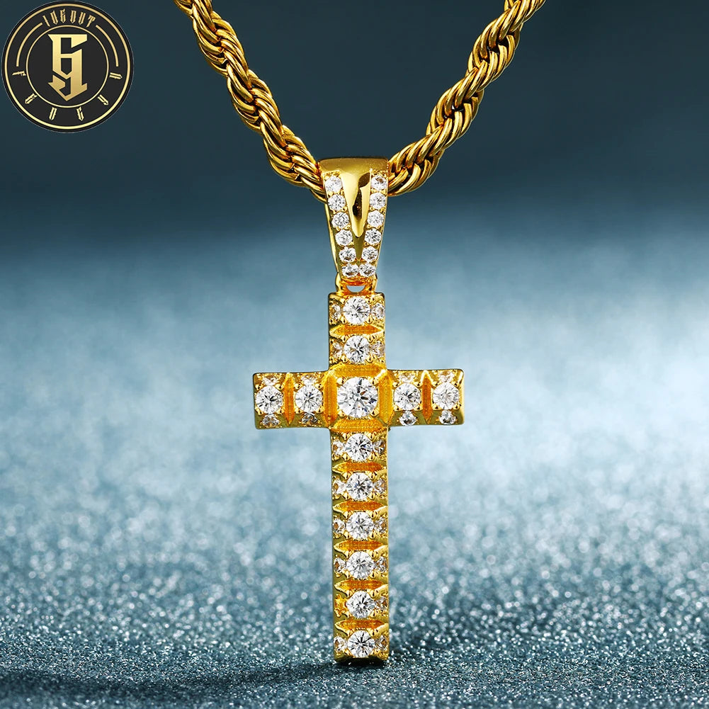 High Quality Brass Gold Plated Laminated Gold Silver Charms Necklace Zircon Diamond Iced Out Christian Cross Pendant