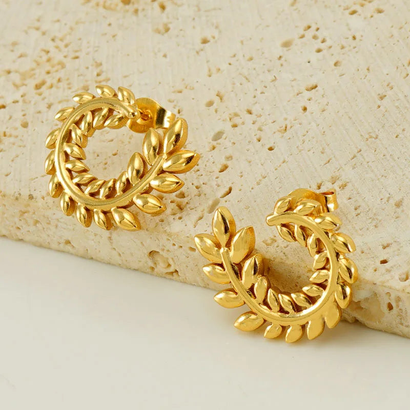 Beimai OEM Gold-plated Titanium Steel Vintage Wheat Earrings