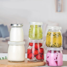 Wholesale 100ml 200ml Sealed Classic Round Clear Glass Pudding Jar with Screw Cap for Yogurt Jams