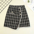 Tweed Skirts for Women Solid High Waist Slimming Skirts Autumn Spring 2024 Buttons Double Breasted Tweed Wool Mini Skirt