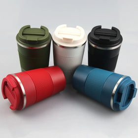 Hot Chocolate Travel Mug Insulated 380ml 510ml Mug Reusable with Spill-Proof Lid Camping Powder Coated Double Wall