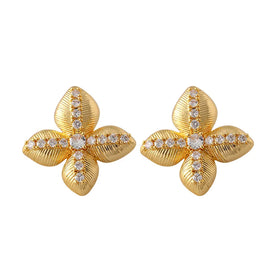 Hypoallergenic Waterproof Vintage Crystal Flower Stud Earrings Luxury 18k Gold Plated Stainless Steel for Women Jewelry
