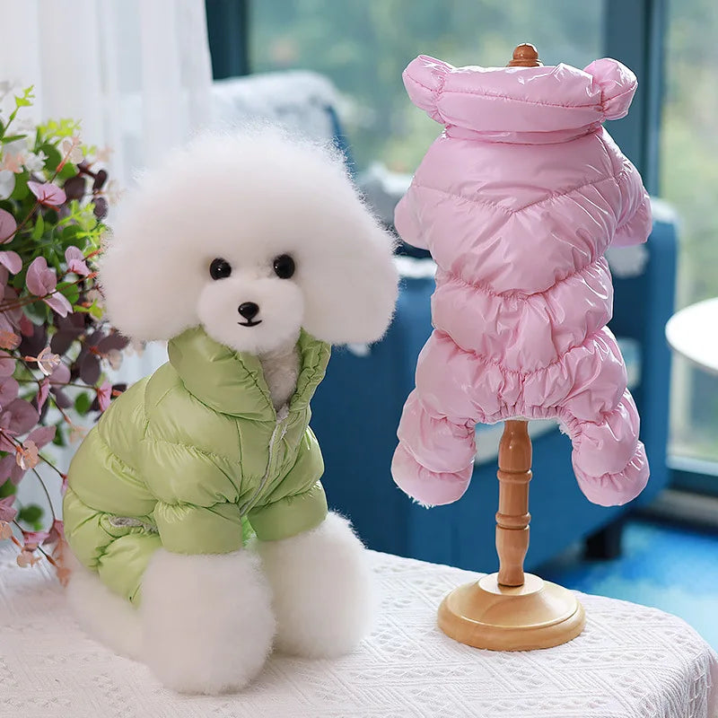 Winter Padded Fleece Snowsuit Small Dog Windproof Waterproof PU Puppy Down Jacket Puffer Coat Warm Dog Jumpsuit with Legs
