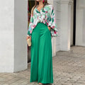 Wholesale Europe and America 2026 Summer Loose Large Size Casual Printed Shirt Tops Wide Leg Pants Women's Sets