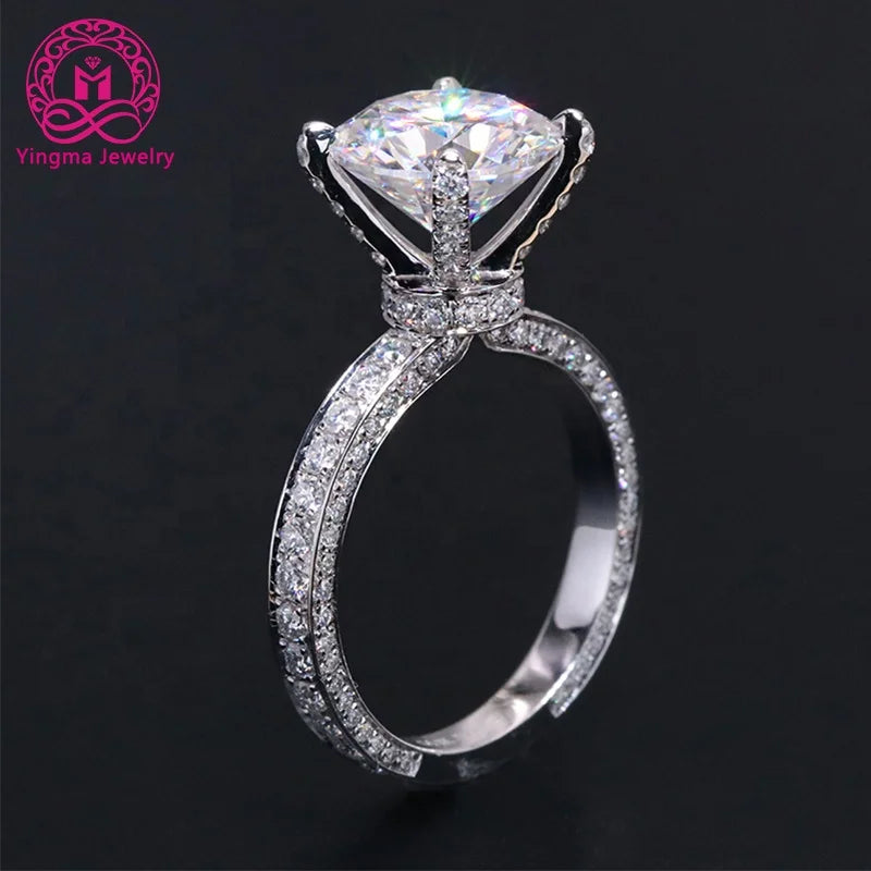 Luxury Style Round Cut 4CT Main Diamond 14k Real Gold Moissanite Engagement Rings for Women