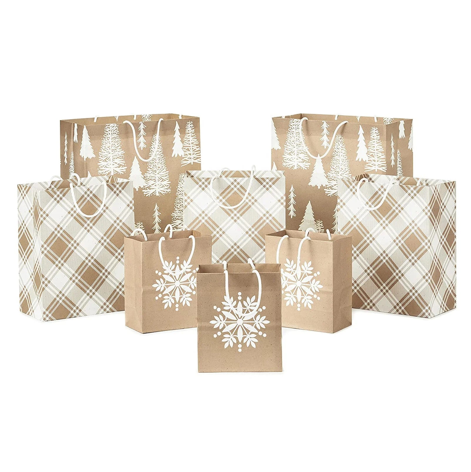 Custom Printed Pink Luxury Boutique White Snowflake Pattern Jewellery Shopping Packaging Cardboard Wide Bottom Gift Bags