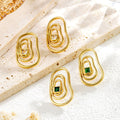 Light Luxury Jewelry 18K PVD Gold Plated Swirl Irregular Oval Lines Glass Stainless Steel Stud Earring